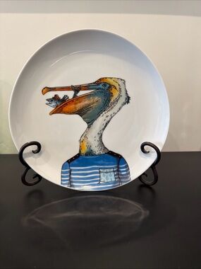 West Elm Rachel Kozlowski Dapper Animal Pelican Plate 8.75" D Coastal Beach